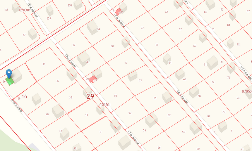 На кадастровой карте зарегистрированные в качестве жилья домики можно пересчитать по пальцам. Фрагмент публичной кадастровой карты Архангельска.